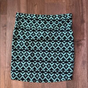 Charlotte Russe Black and Teal Geometric  Skirt